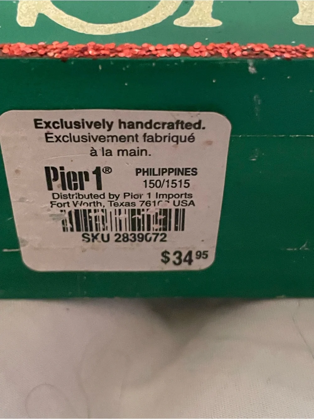 Pier 1 Red and Green 'My Heart Belongs to Santa' Holiday shelf Sign